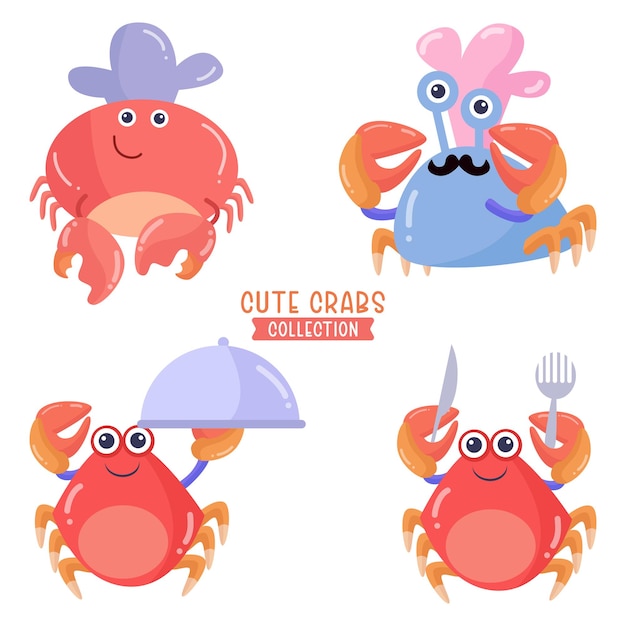 Collection of cute crabs cartoon character illustration premium vector 4