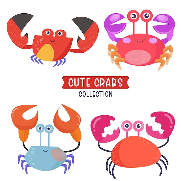 Collection of cute crabs cartoon character illustration premium vector 5