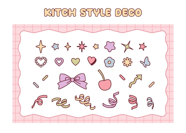 A collection of cute decoration stickers twinkling stars and ribbon confetti