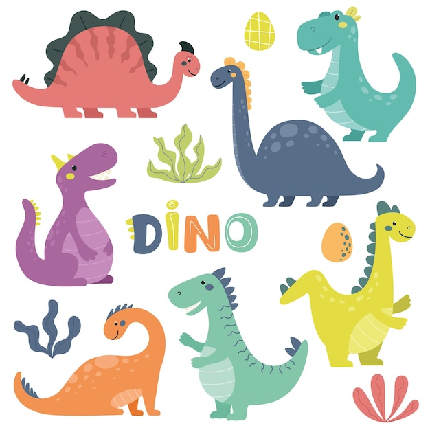 collection of cute dinosaurs in the scandinavian