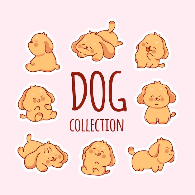 Collection of cute dog isolated on pink