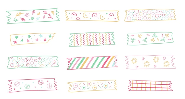 Vector collection of cute drawn washi tapes