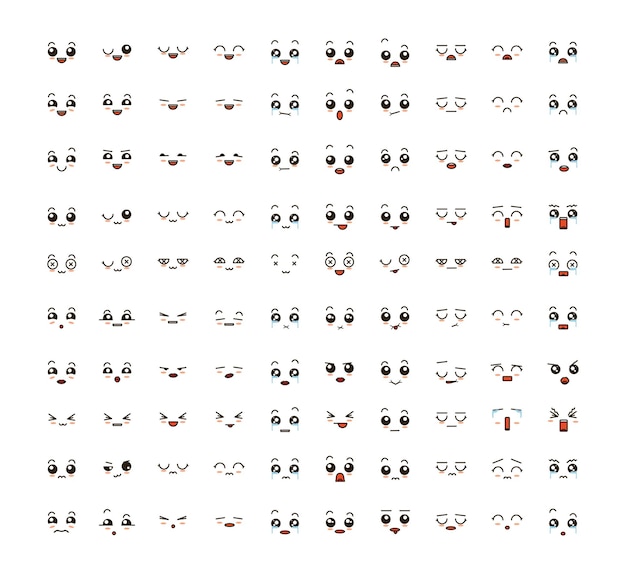 Collection of cute emoticons with different emotions