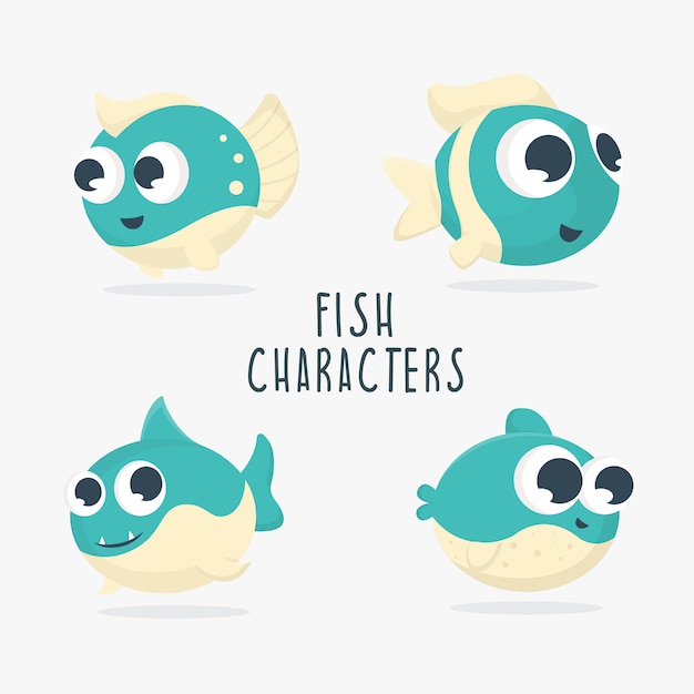 Collection cute fish characters illustration
