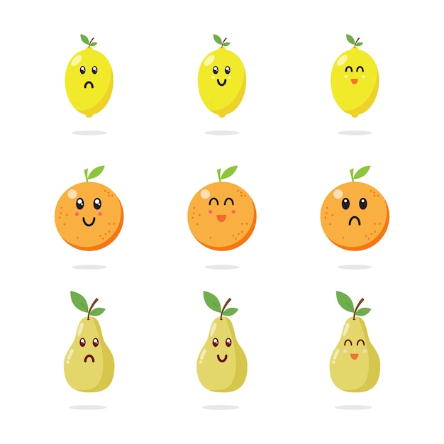 Collection of cute fruit characters