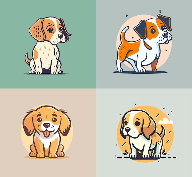 Collection of cute funny dog characters illustration for logo icon cartoon vector style