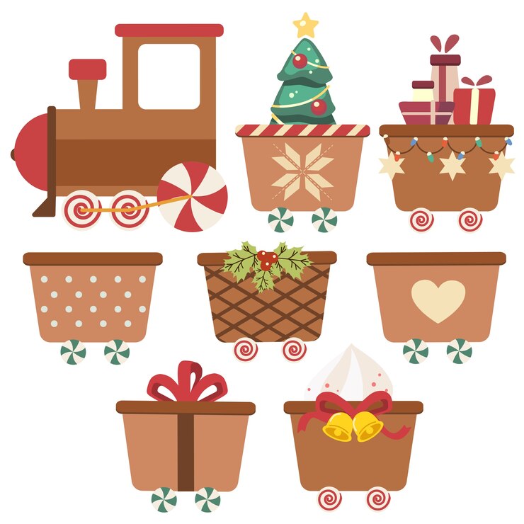 The collection of cute ginger bread train in flat style.