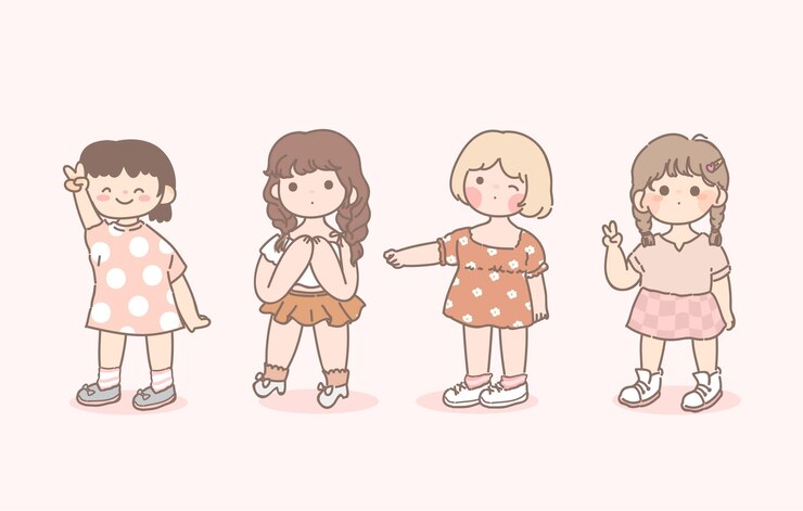 Vector 스티커가 있는 귀여운 소녀 컬렉션