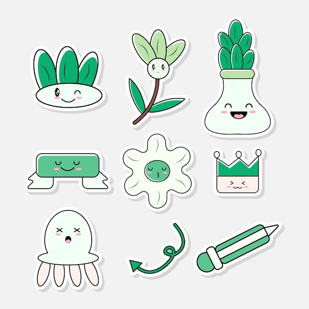 a collection of cute green stickers