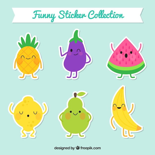 Vector collection of cute healthy food stickers