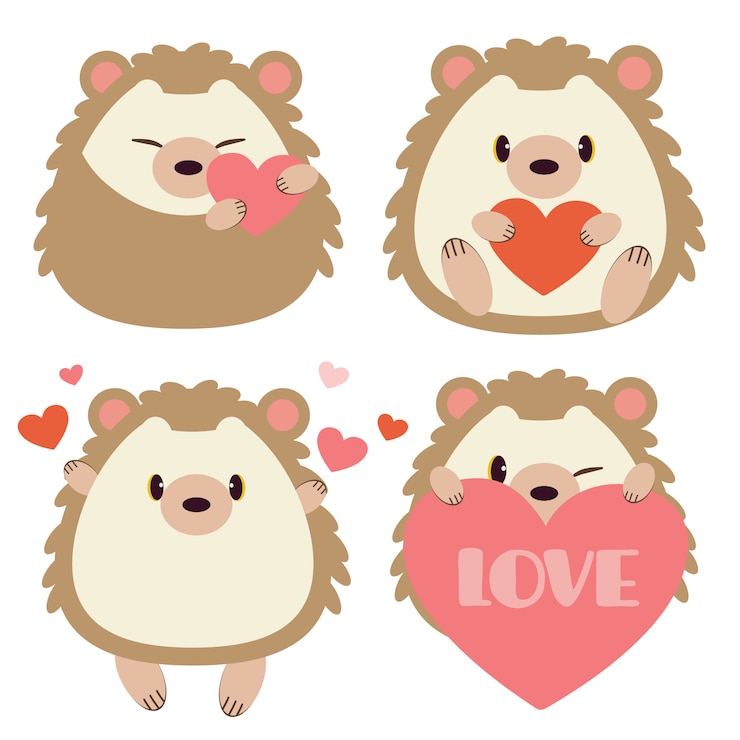 collection of cute hedgehog with heart on white
