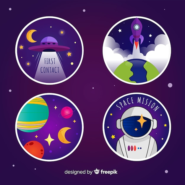 Collection of cute illustrated space stickers