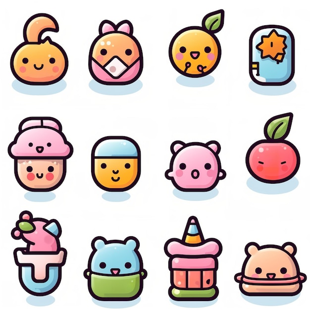 Vector a collection of cute kawaii food icons.