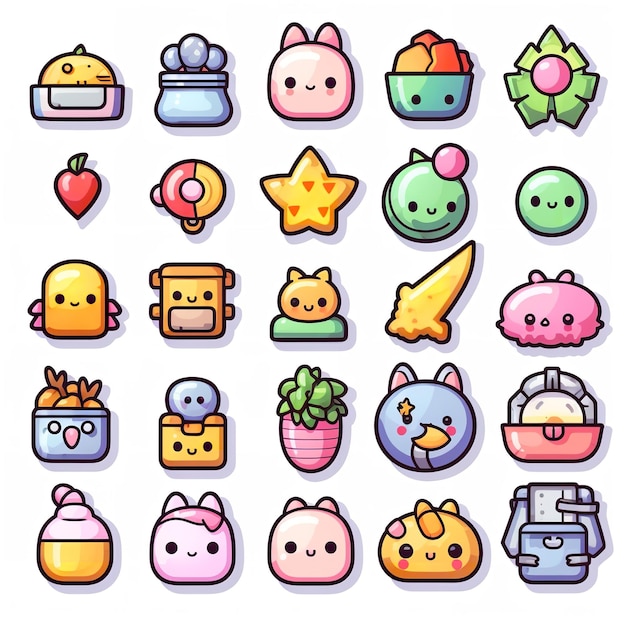 Vector a collection of cute kawaii icons