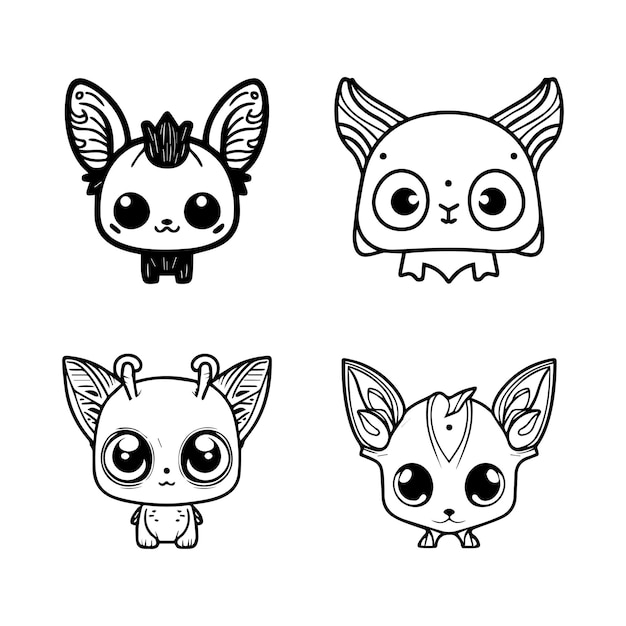 A collection of cute kawaii mythical creatures as animal logos