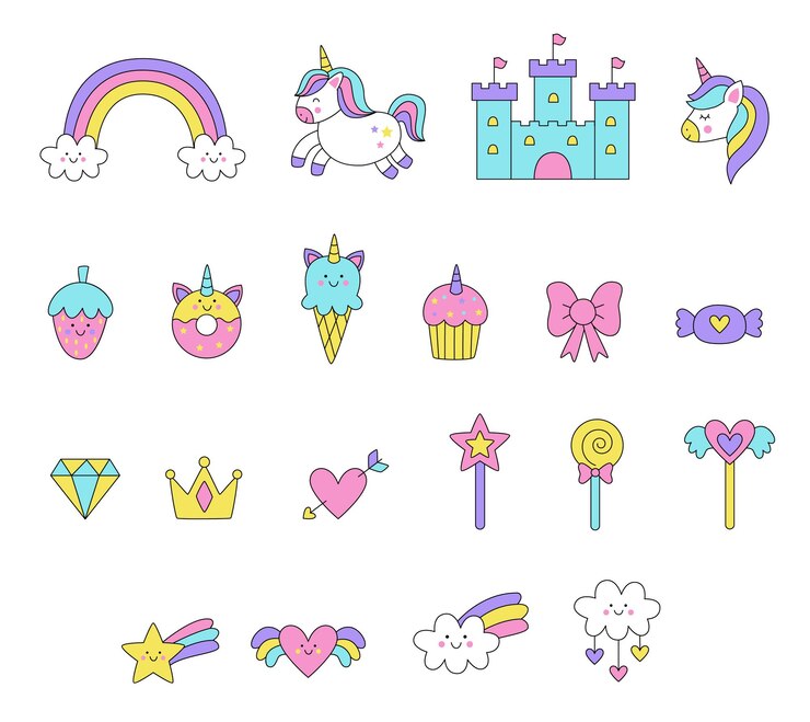 白い背景の上のかわいいカワイイベクトル画像のコレクション。