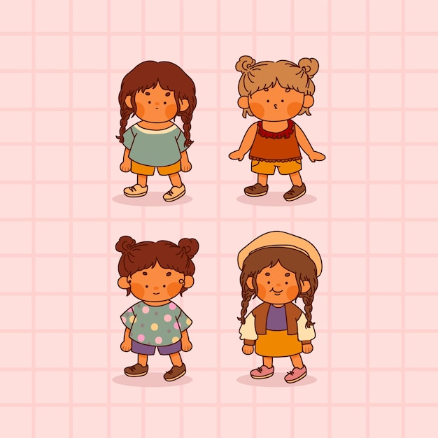 Collection of cute kid isolated on pink