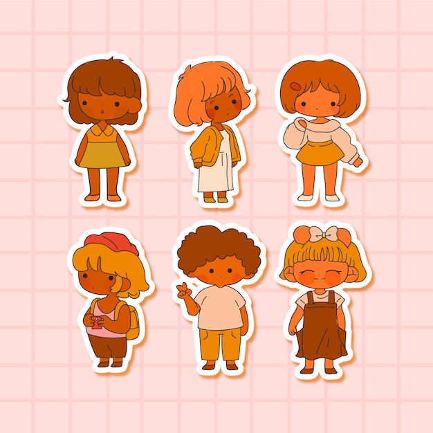 Collection of cute kid with sticker