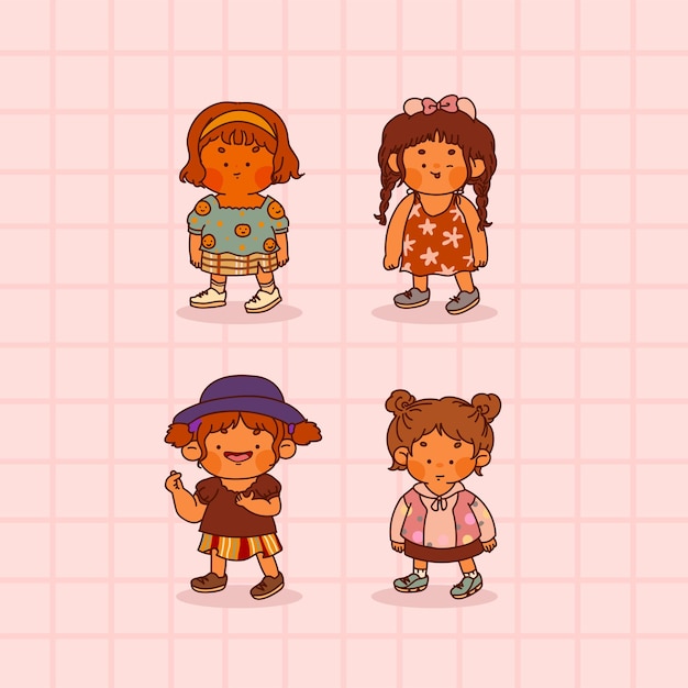 Collection of cute kids isolated on pink