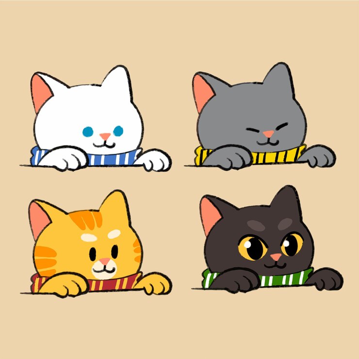 Collection Of Cute Kittens Mascot Doodle Illustration Asset