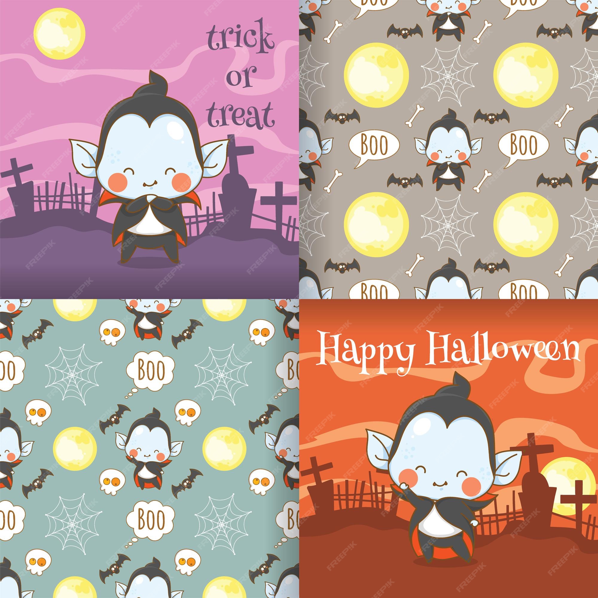 Premium Vector | Collection of cute little vampire cartoon character illustration with seamless pattern set Premium Vector | Collection of cute little vampire cartoon character illustration with seamless pattern set