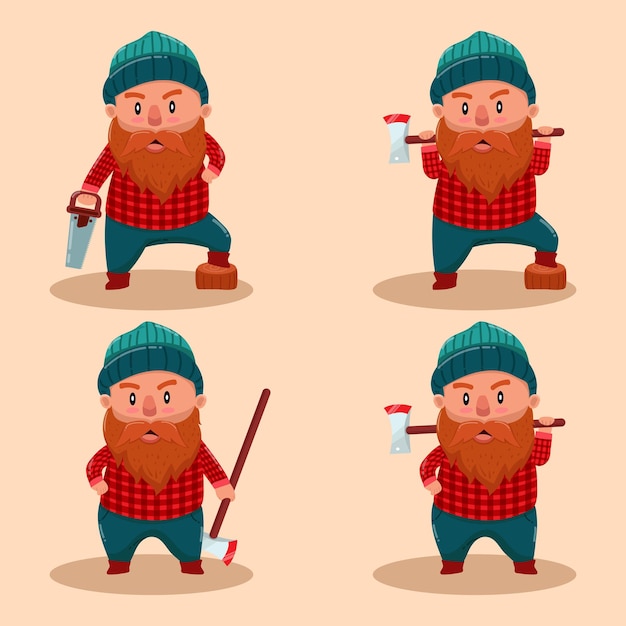 Collection of cute lumberjack  illustration