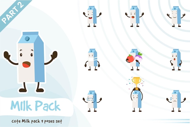 collection of cute milk pack poses