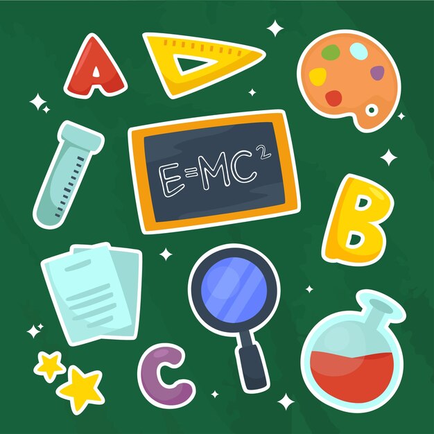 Collection of cute object or items for school supplies of little children in cartoon style with education concept flat design vector illustration