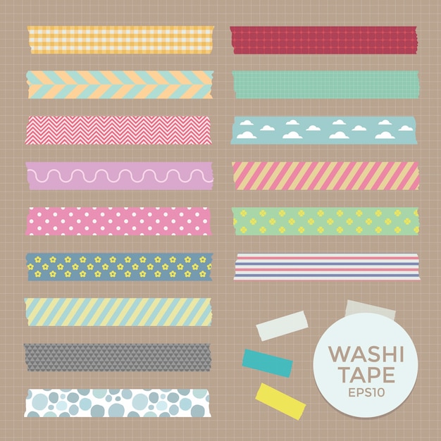 Vector collection of cute patterned washi tape strips