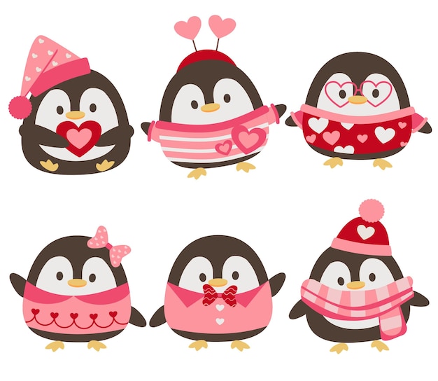 Vector the collection of cute penguin with valentines's day theme