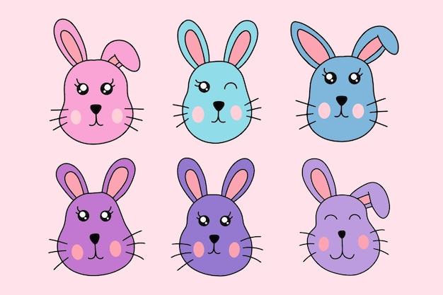 컬렉션 귀여운 토끼 토끼 작은 아이 아기 동물 만화 클립 아트 낙서