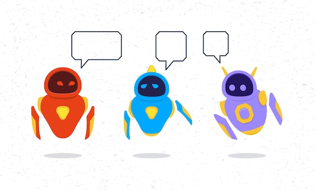 Vector collection of cute robot with blank speech bubble, comic concept.