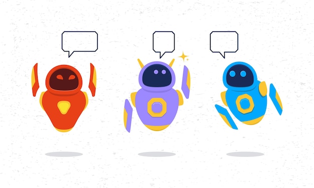 Collection of cute robot with speech bubble for communication.