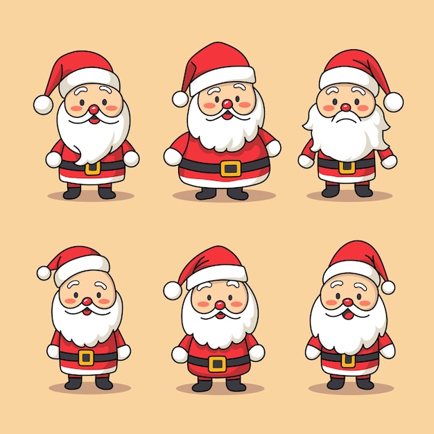 Коллекция милых векторных иллюстраций персонажей Санта-Клауса