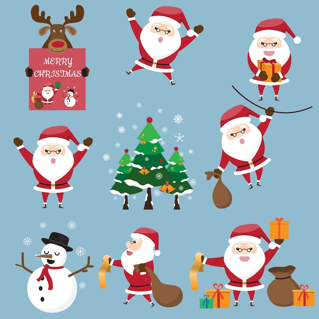 The collection of cute santa claus in various postures