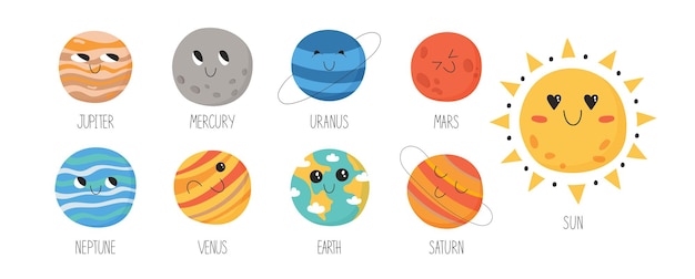 Collection of cute solar system planets for children