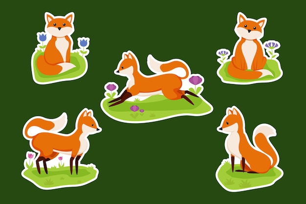 Vector collection cute spring fox sticker