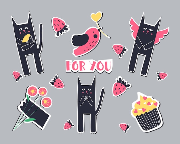 collection of cute stickers for valentines day