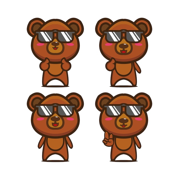 Collection cute summer bear sets Vector illustration flat style cartoon character mascot