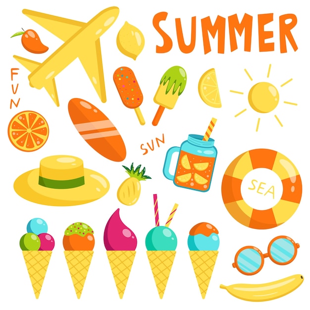 Vector collection of cute summer symbols