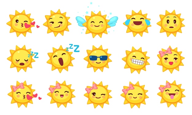 Collezione di emoticon sole carini