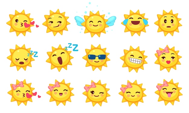 Vector collection of cute sun emoticons 