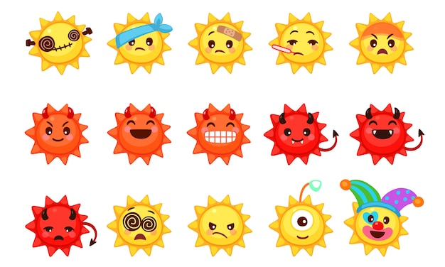 Vector collection of cute sun emoticons 