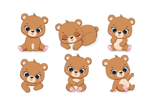 A collection of cute teddy bears Vector illustration in cartoon style