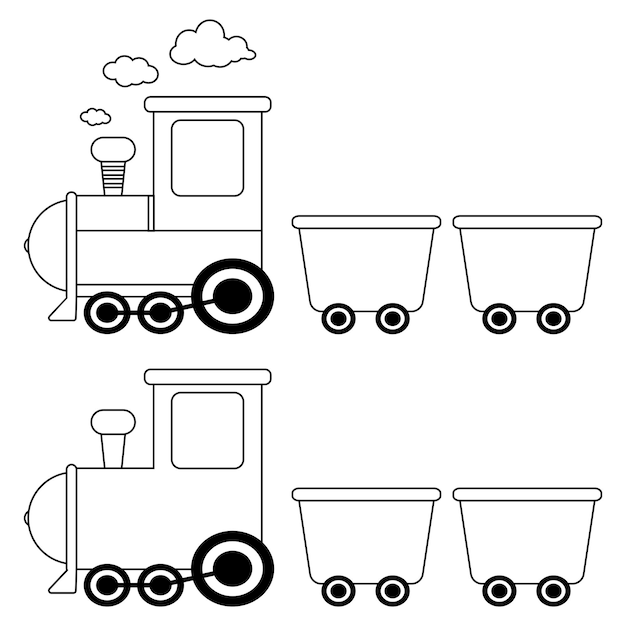 The collection of cute  train in outline and line art vector style.