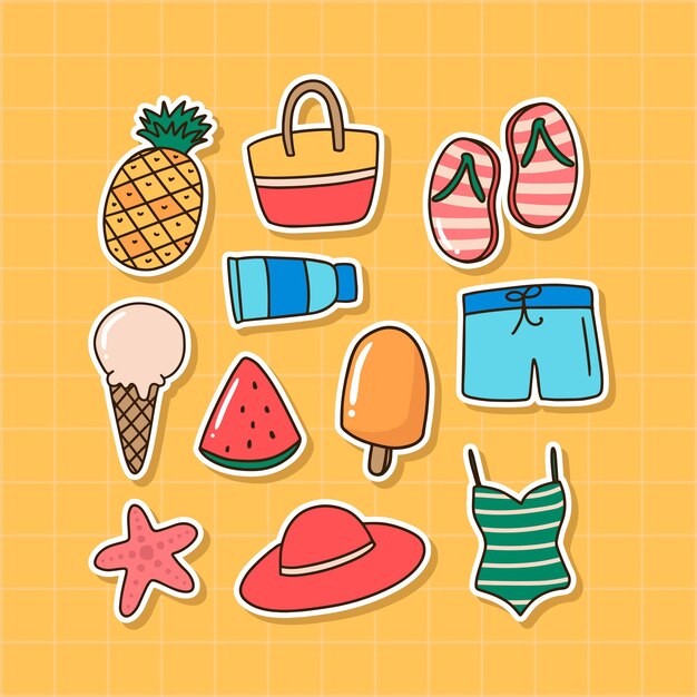 Vector collection of cute vacation on beach sticker