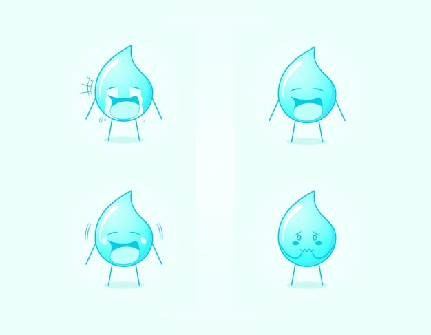 Collection of cute water cartoon character with crying and sad expression