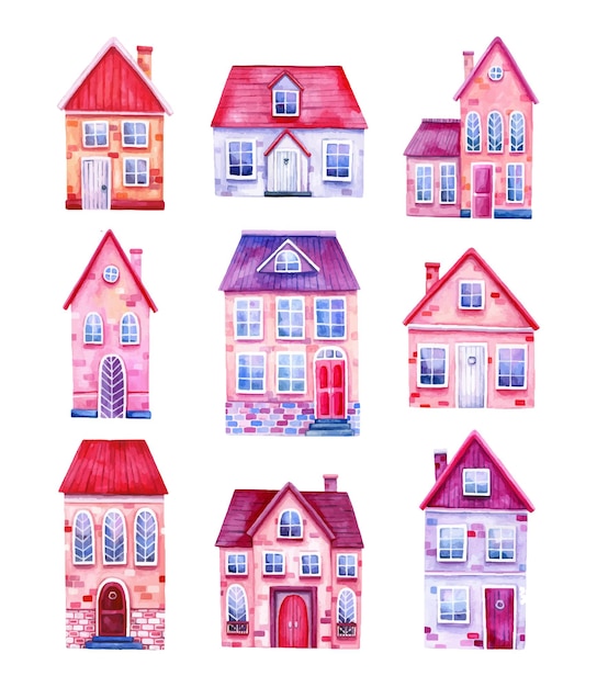 Collection of cute watercolor houses