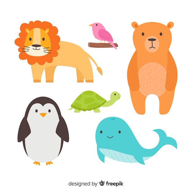 Collection of cute and wild drawn animals