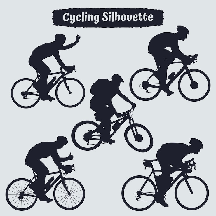 Vector collection of cycling silhouettes in different positions